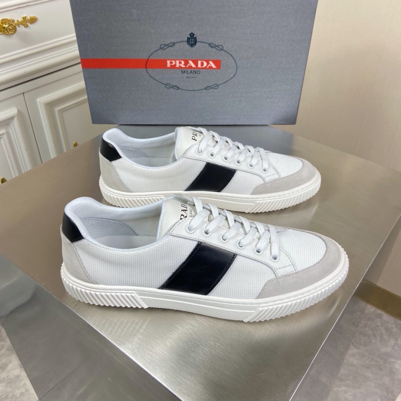 4E3400 Prada 織物和皮革運動鞋 普拉達2020新款休閑運動鞋 白色
