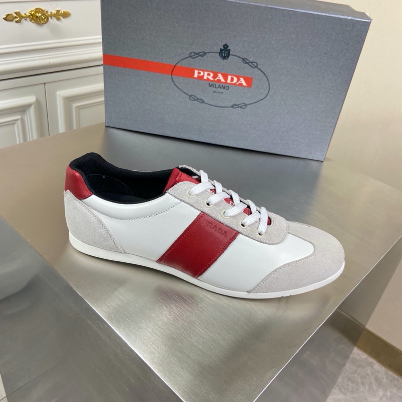 4E3463 Prada皮革和織物運動鞋 普拉達2020新款休閑運動鞋 白色