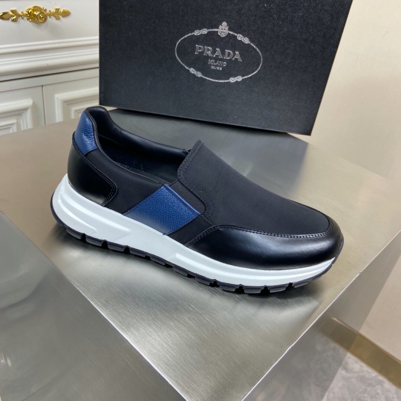 4D3480 Prada華達呢和亮面皮革運動鞋 普拉達新款男鞋 黑色