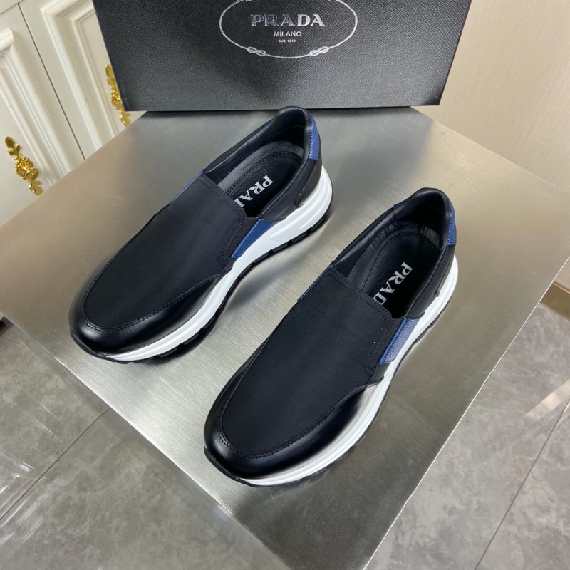 4D3480 Prada華達呢和亮面皮革運動鞋 普拉達新款男鞋 黑色