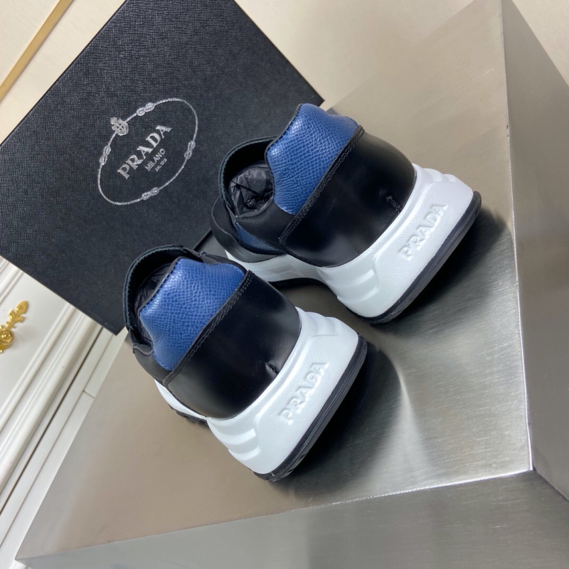 4D3480 Prada華達呢和亮面皮革運動鞋 普拉達新款男鞋 黑色