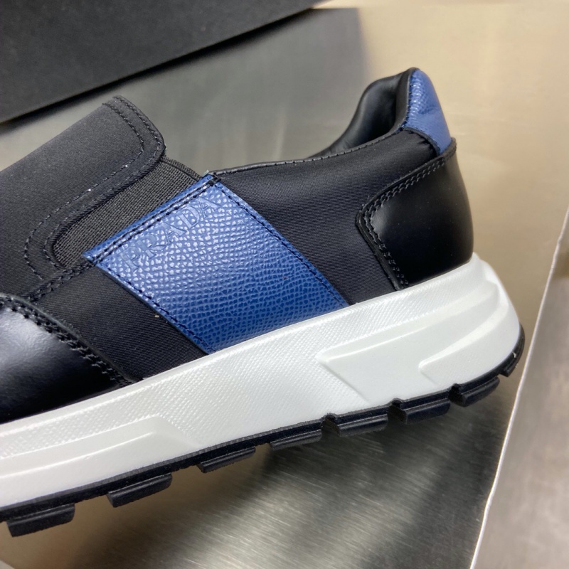 4D3480 Prada華達呢和亮面皮革運動鞋 普拉達新款男鞋 黑色