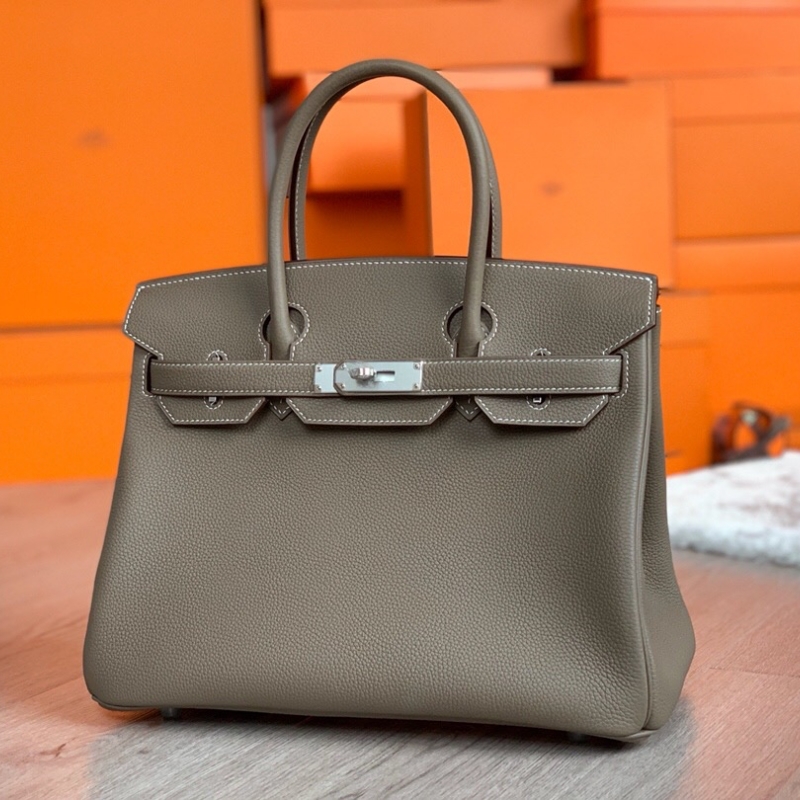 愛馬仕手提包 Hermes Birkin系列 鉑金包 純手工定制版 30cm TOGO皮 大象灰
