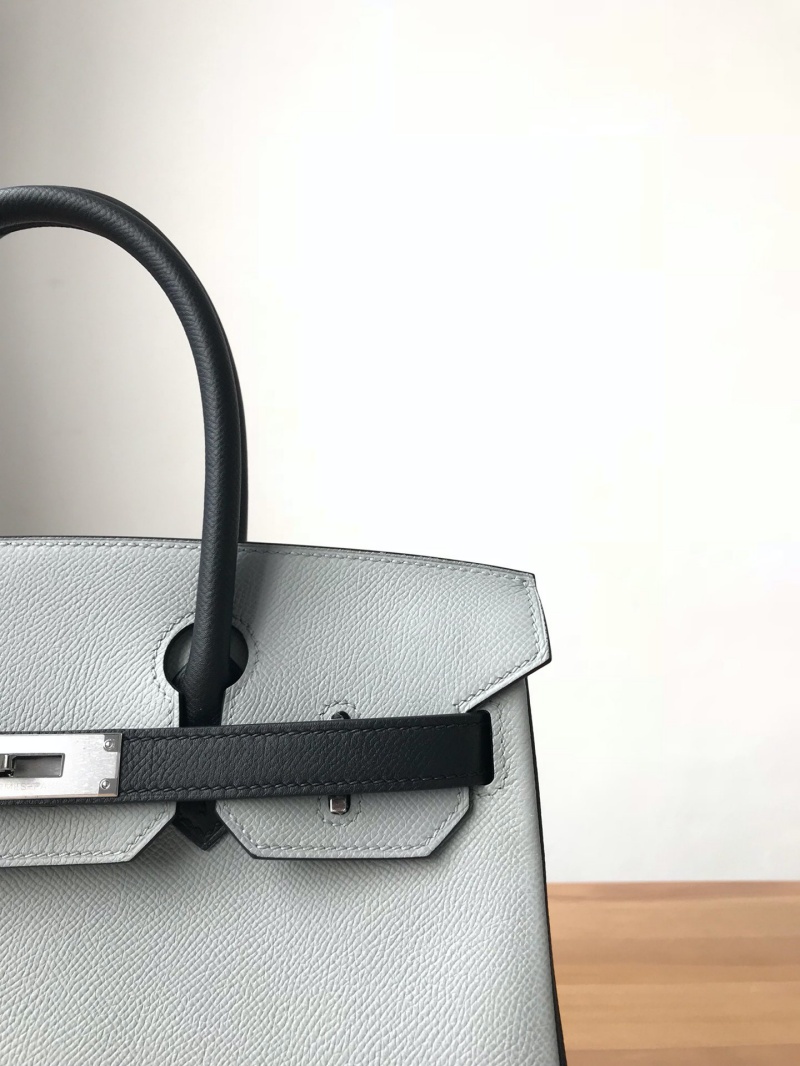Hermes Birkin系列 愛(ài)馬仕鉑金包 純手工定制版 30cm EPSOM皮 灰拼黑色