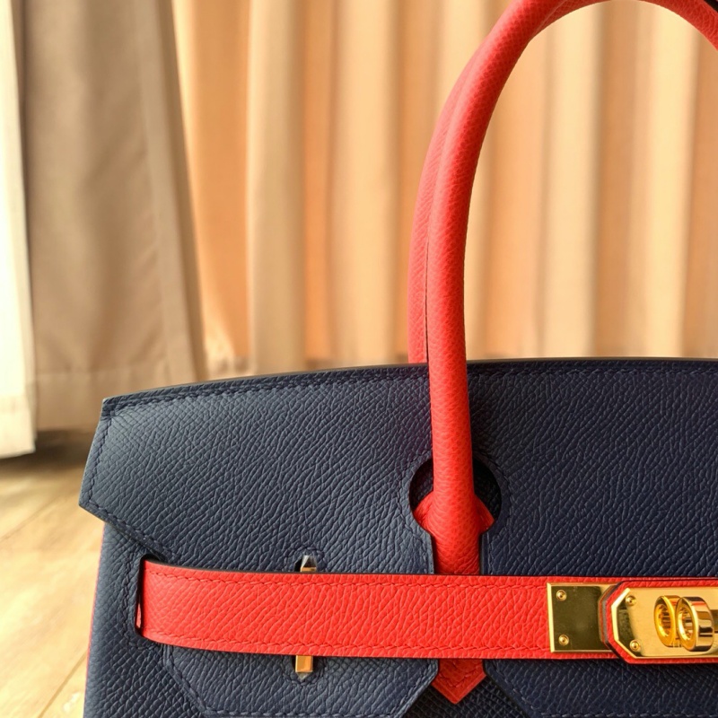 Hermes Birkin系列 愛馬仕鉑金包 純手工定制版 30cm EPSOM皮 藍拼紅色