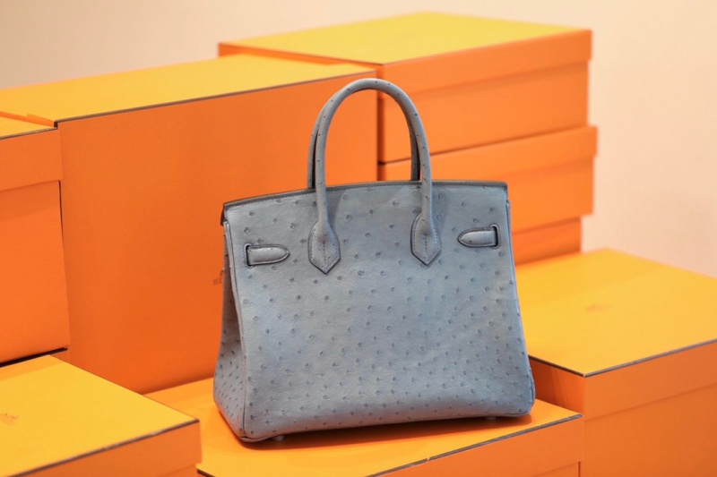 Hermes Birkin 30 愛馬仕鉑金包 純手工定制版 鴕鳥皮 普魯士藍(lán)