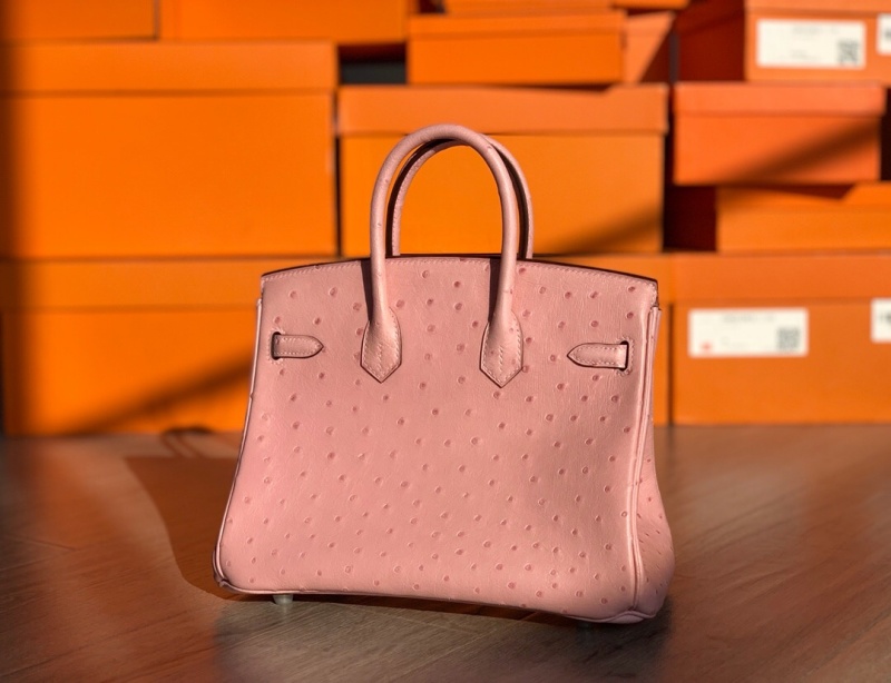 Hermes Birkin 25 愛馬仕鉑金包 純手工定制版 鴕鳥皮 櫻花粉