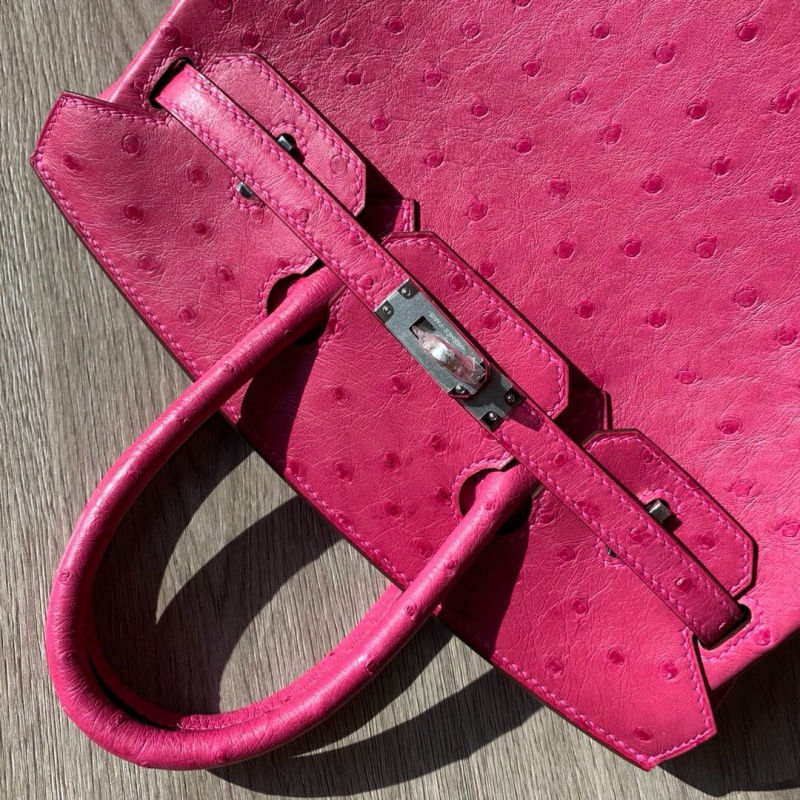 Hermes Birkin 25 愛馬仕鉑金包 純手工定制版 鴕鳥皮 玫紅色