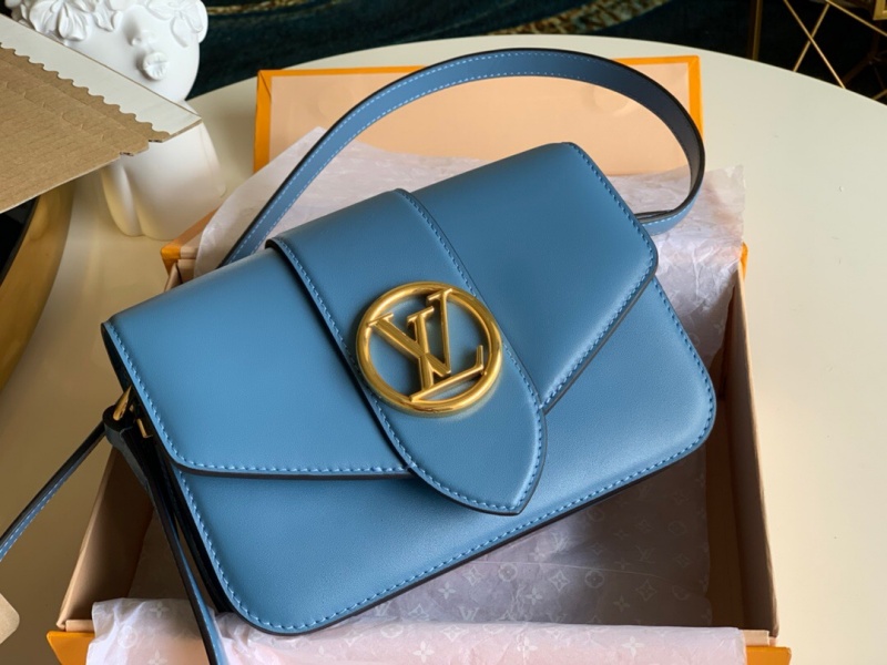 M55947 LV Pont 9 手袋 磨面牛皮花卉磁扣女包 藍(lán)色