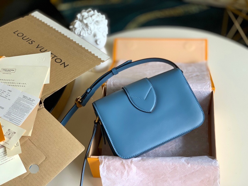 M55947 LV Pont 9 手袋 磨面牛皮花卉磁扣女包 藍(lán)色