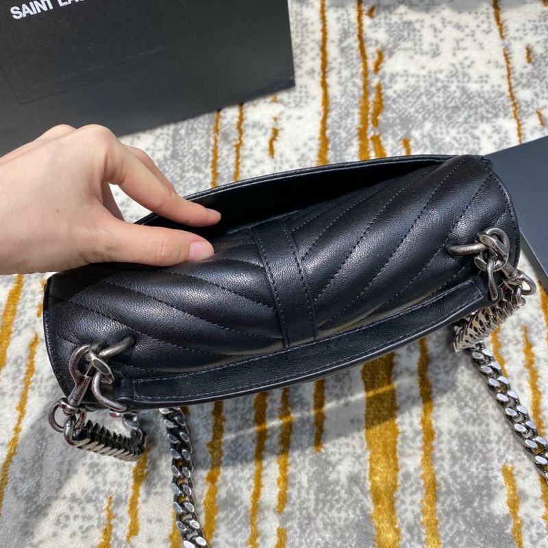 487213 YSL圣羅蘭經典中號monogram黑色小羊真皮鏈條包 黑色銀扣