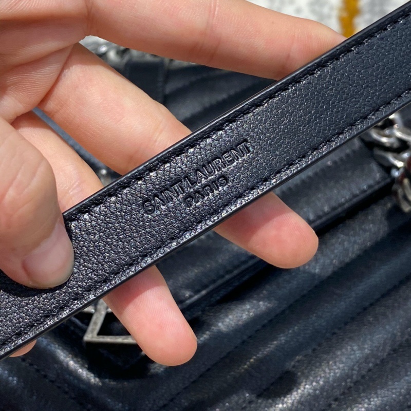 487213 YSL圣羅蘭經典中號monogram黑色小羊真皮鏈條包 黑色銀扣