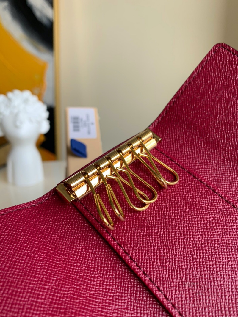 M60701 LV 6匙鑰匙包 Monogram帆布鑰匙扣 LV鑰匙包 玫紅色