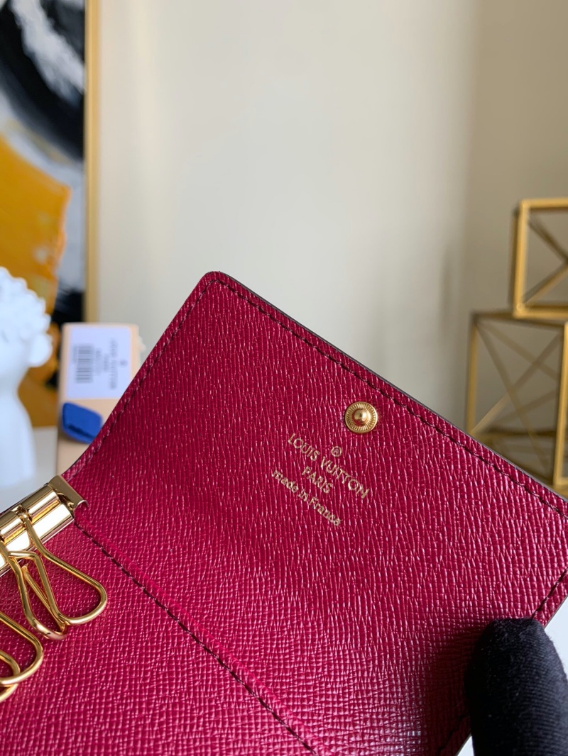 M60701 LV 6匙鑰匙包 Monogram帆布鑰匙扣 LV鑰匙包 玫紅色