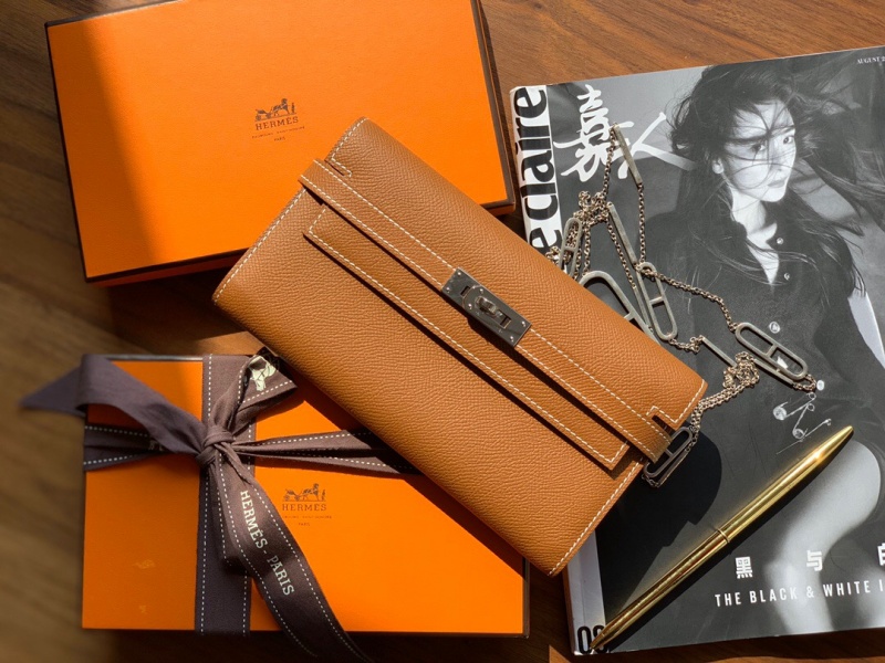 Hermes錢包 愛馬仕Kelly錢包 純手工頂級Epsom皮 棕色