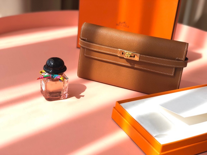 Hermes錢包 愛馬仕Kelly錢包 純手工頂級Epsom皮 棕色金扣