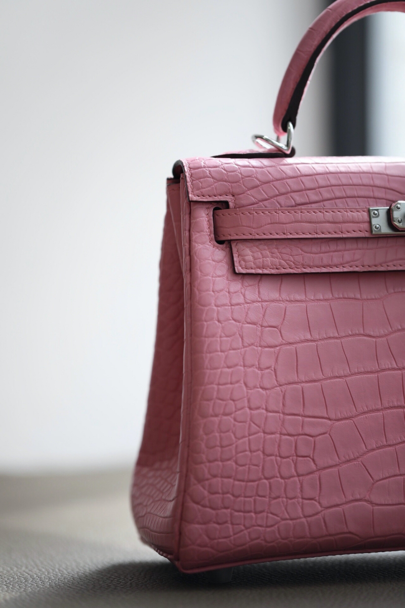 愛馬仕Hermes Kelly系列 凱莉包 純手工定制版 25cm 鱷魚皮 櫻花粉