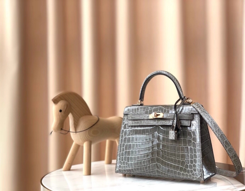 愛馬仕Hermes Kelly系列 凱莉包25cm 鱷魚皮 純手工定制版 斑鳩灰