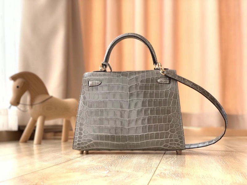 愛馬仕Hermes Kelly系列 凱莉包25cm 鱷魚皮 純手工定制版 斑鳩灰