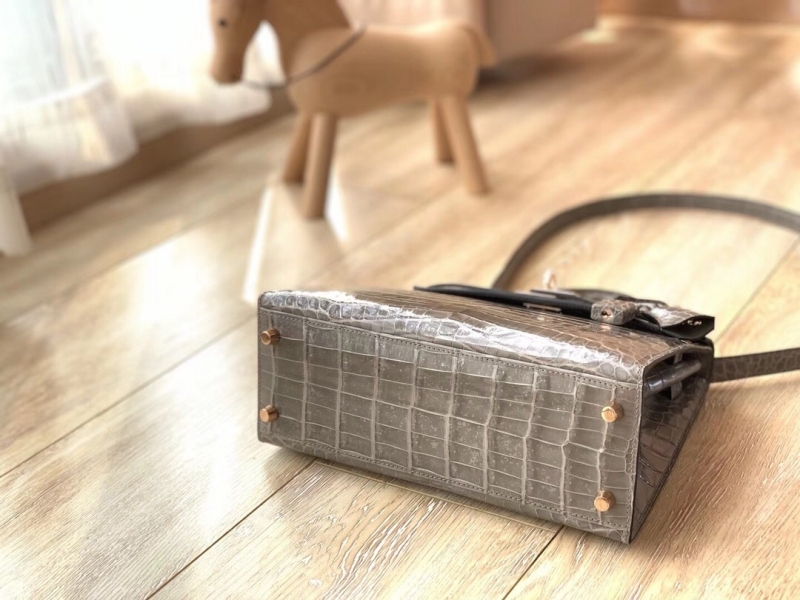 愛馬仕Hermes Kelly系列 凱莉包25cm 鱷魚皮 純手工定制版 斑鳩灰