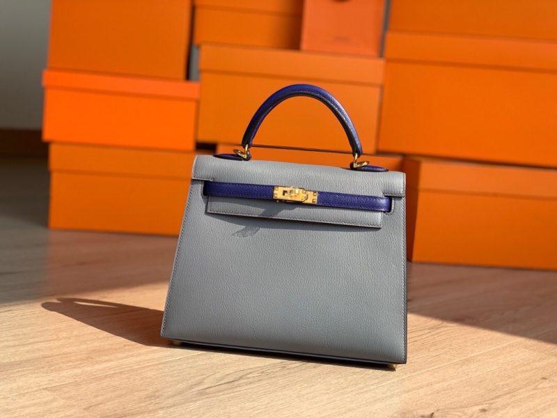 愛馬仕Hermes Kelly系列凱莉包25 Epsom皮手掌紋 純手工定制版 瑪瑙灰
