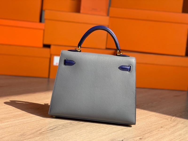 愛馬仕Hermes Kelly系列凱莉包25 Epsom皮手掌紋 純手工定制版 瑪瑙灰