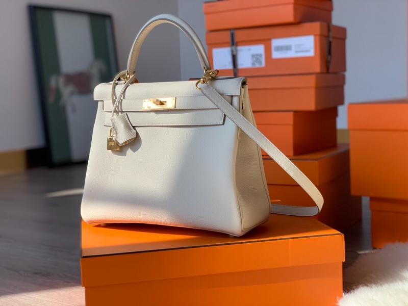 愛馬仕Hermes Kelly系列凱莉包25 togo小牛皮 純手工定制版 奶昔白
