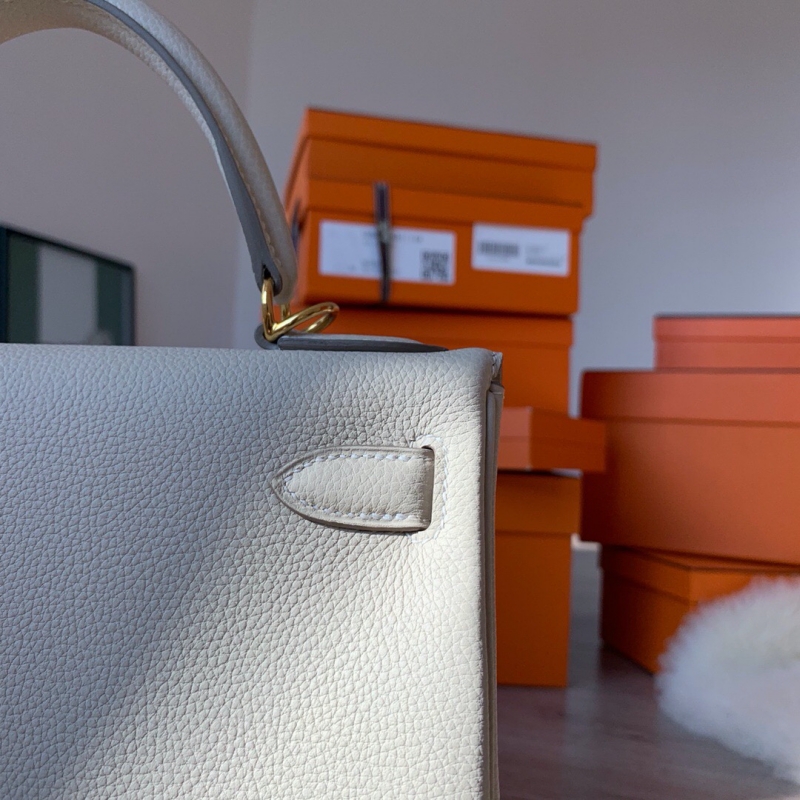 愛馬仕Hermes Kelly系列凱莉包25 togo小牛皮 純手工定制版 奶昔白