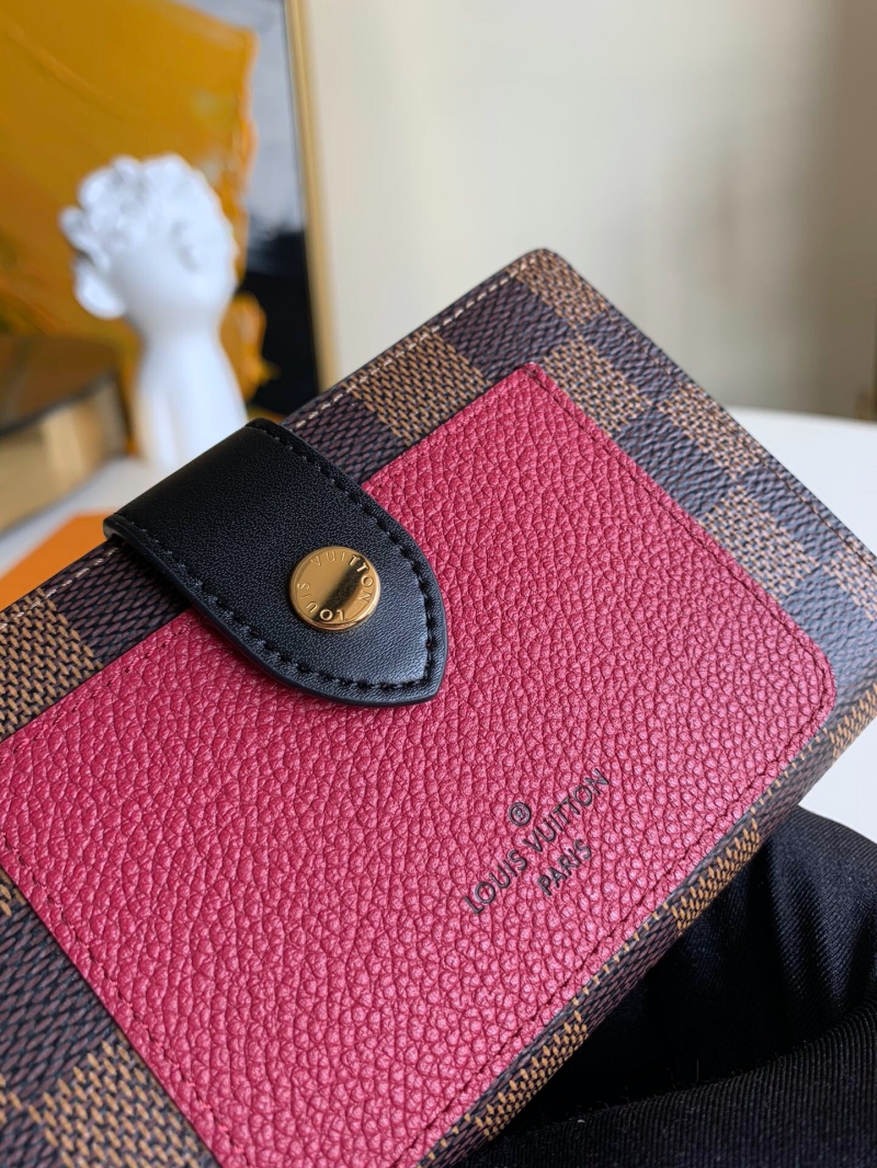 N60381 LV JULIETTE 錢夾 Damier Ebene 涂層帆布錢包 酒紅色