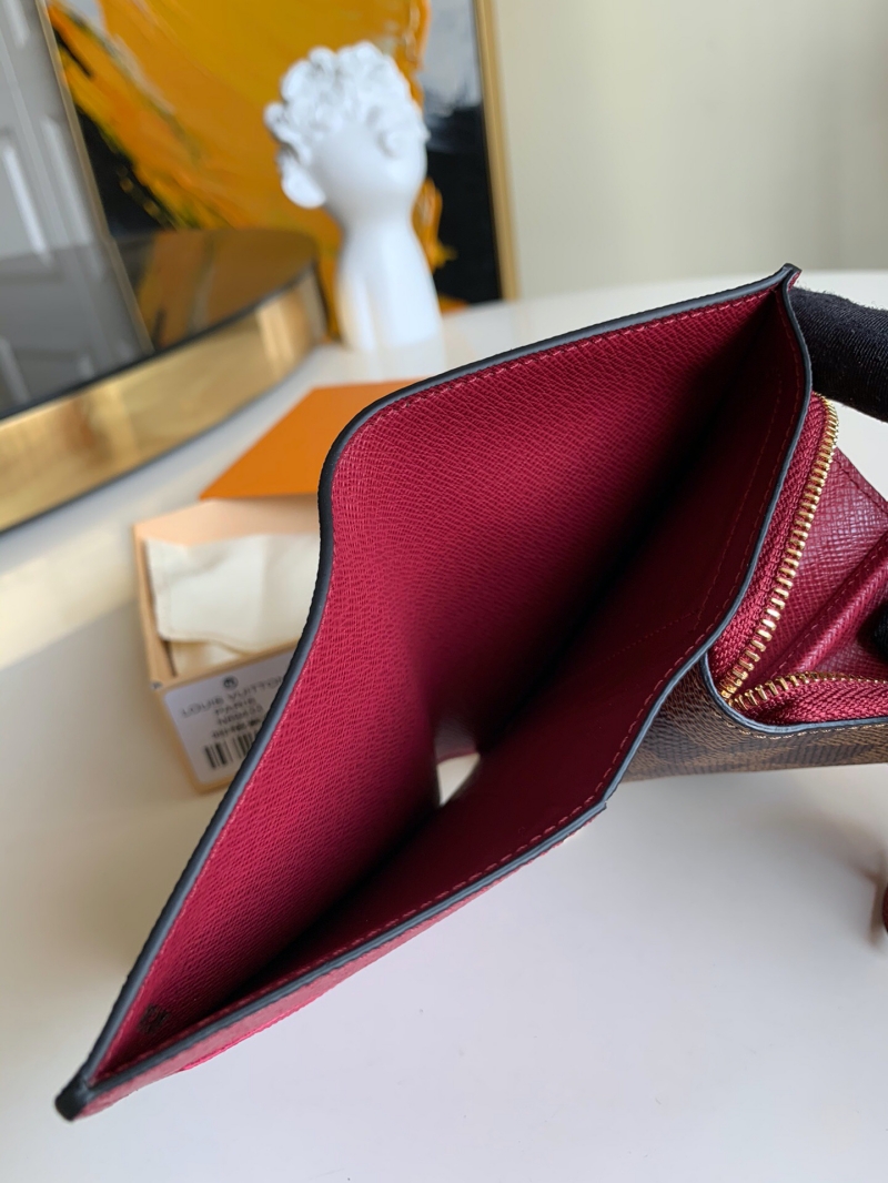 N60381 LV JULIETTE 錢夾 Damier Ebene 涂層帆布錢包 酒紅色