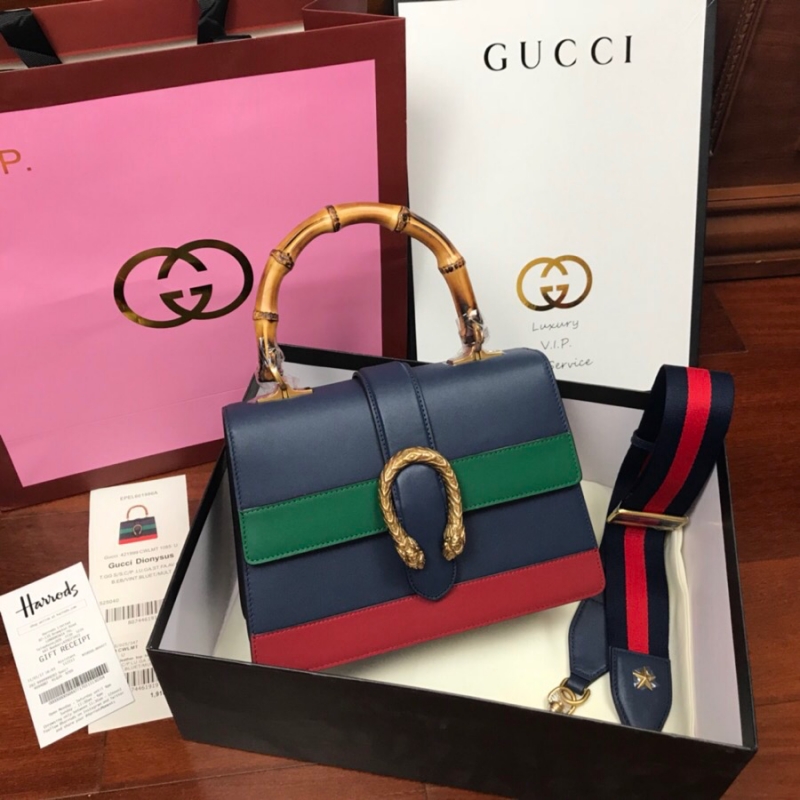 448075 Gucci Dionysus 系列皮革手提包 Gucci竹節酒神包 藍色
