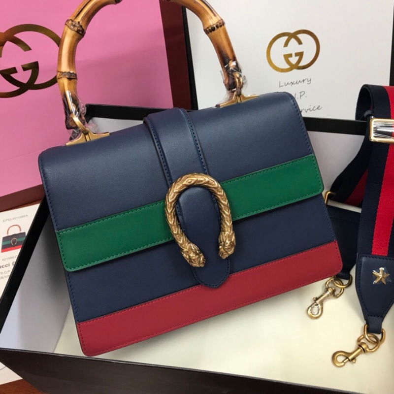 448075 Gucci Dionysus 系列皮革手提包 Gucci竹節酒神包 藍色
