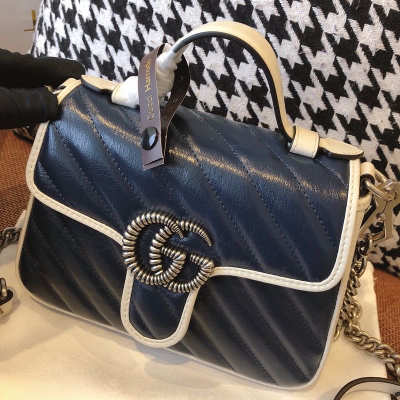 583571 Gucci GG Marmont 系列迷你手提包 斜紋絎縫皮革女包 藍色
