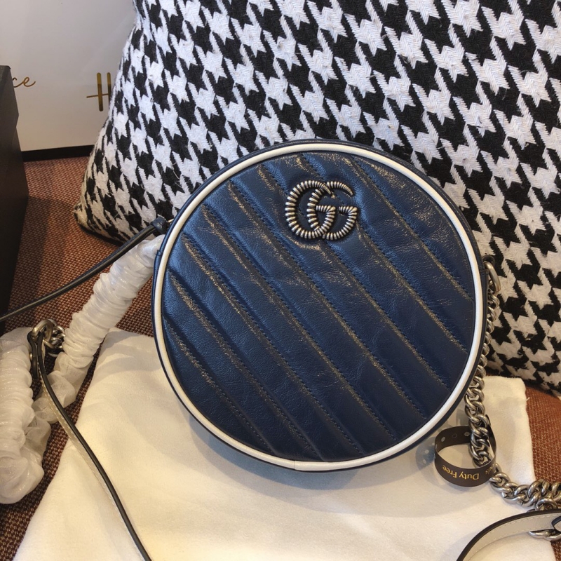 550154 Gucci GG Marmont系列圓形迷你肩背包 古馳圓餅包 藍色