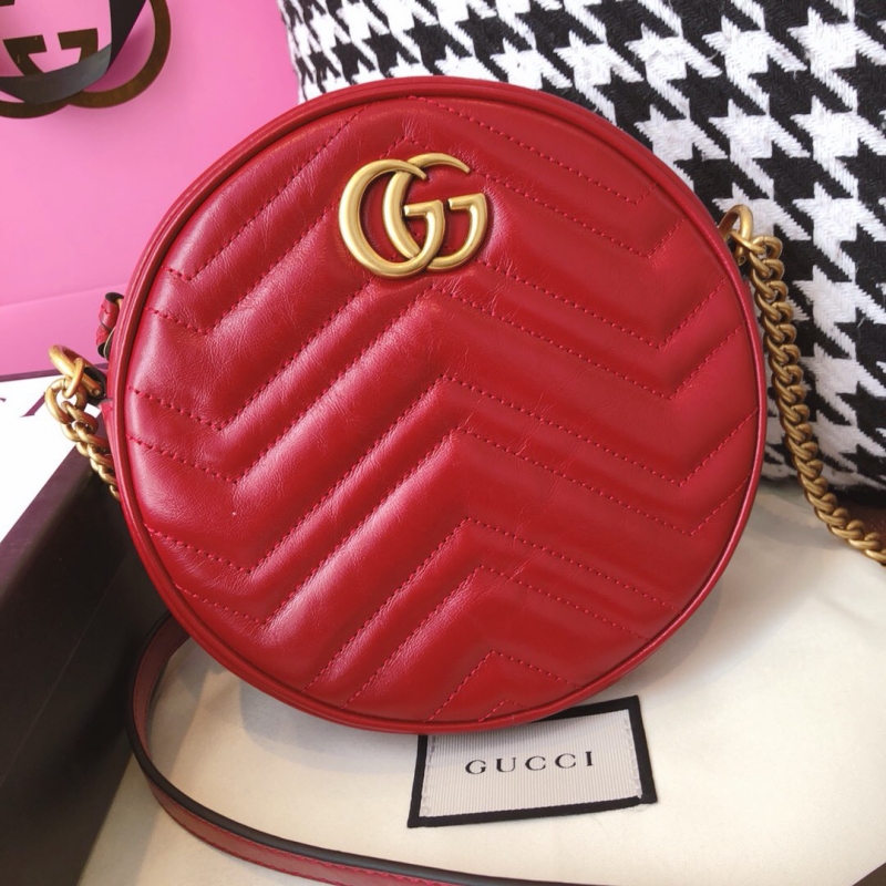 550154 Gucci GG Marmont系列圓形迷你肩背包 古馳圓餅包 紅色