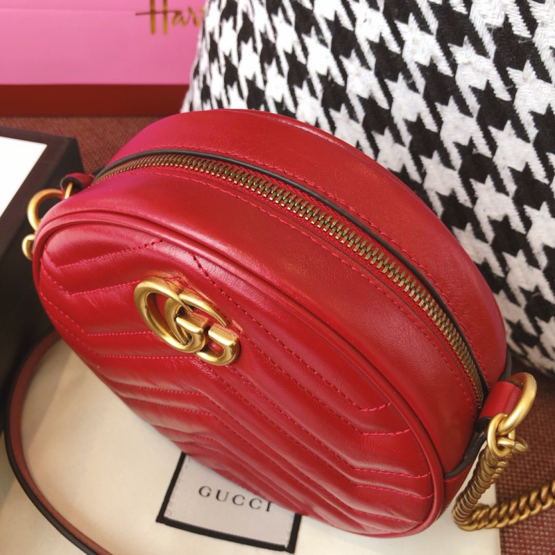 550154 Gucci GG Marmont系列圓形迷你肩背包 古馳圓餅包 紅色