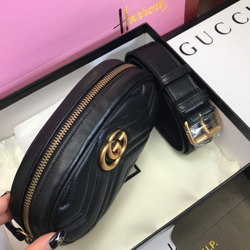 476434 Gucci GG Marmont系列絎縫皮革腰包 古馳腰包 黑色