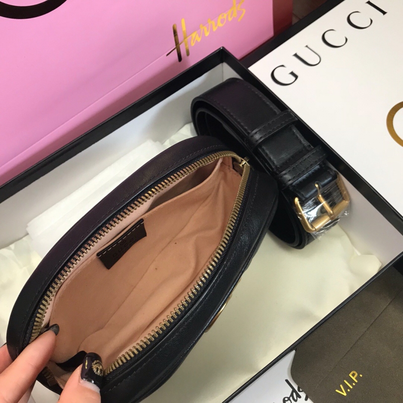 476434 Gucci GG Marmont系列絎縫皮革腰包 古馳腰包 黑色