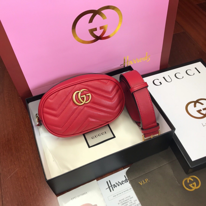 476434 Gucci GG Marmont系列絎縫皮革腰包 古馳腰包 紅色