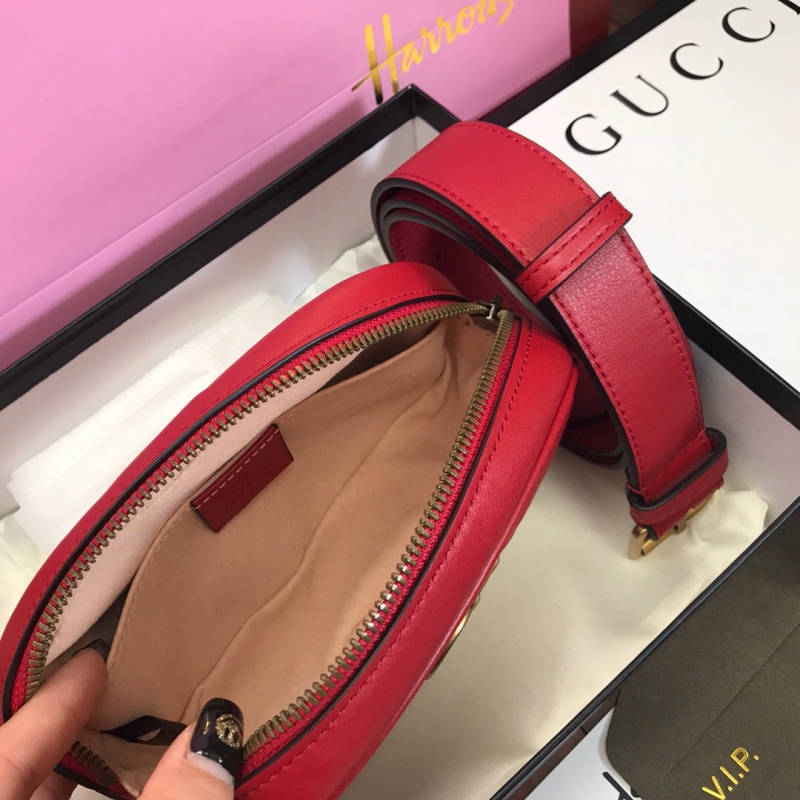 476434 Gucci GG Marmont系列絎縫皮革腰包 古馳腰包 紅色