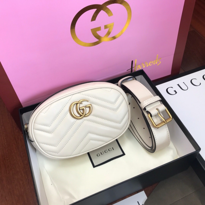 476434 Gucci GG Marmont系列絎縫皮革腰包 古馳腰包 白色