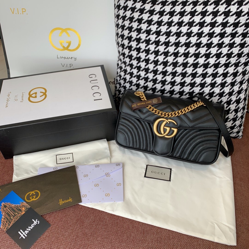 443497 Gucci GG Marmont系列小號絎縫肩背包 Gucci酒神包 黑色