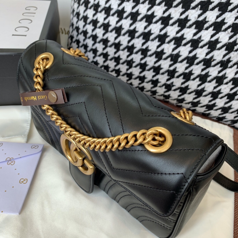 443497 Gucci GG Marmont系列小號絎縫肩背包 Gucci酒神包 黑色