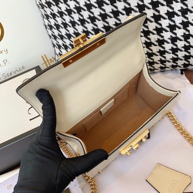 432182 Gucci Padlock系列鉚釘包 古馳單肩女包 白色