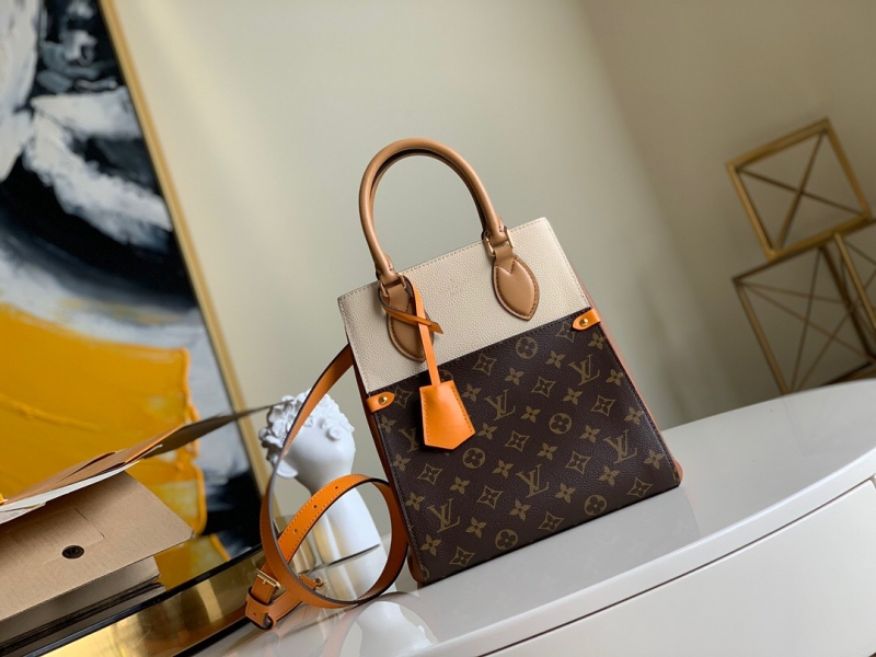 M45376 LV FOLD TOTE 中號手袋 Monogram 帆布配小牛皮女包 奶白色