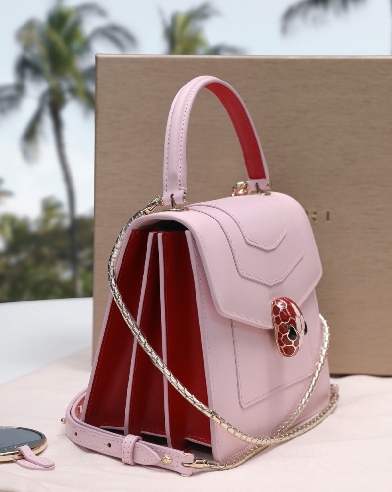 Bvlagari寶格麗 Serpenti Forever系列翻蓋女包 寶格麗手提蛇頭包 粉色