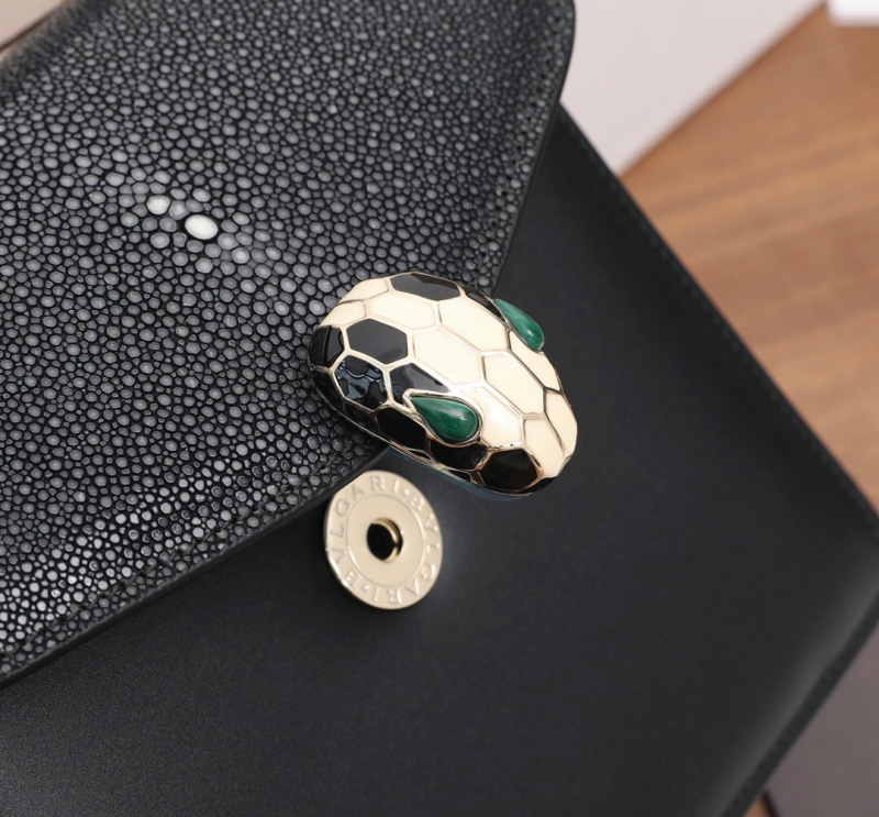 Bvlagari寶格麗 Serpenti Forever系列翻蓋女包 寶格麗手提蛇頭包 黑色