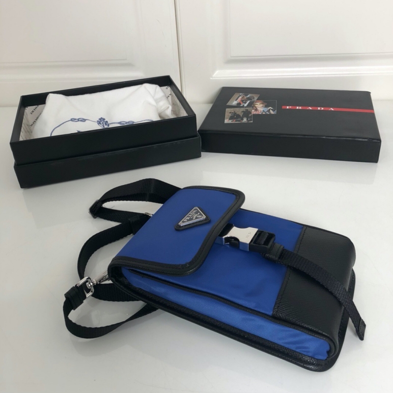 2ZH109 Prada 尼龍和Saffiano 皮革手機(jī)包 普拉達(dá)手機(jī)包 藍(lán)色
