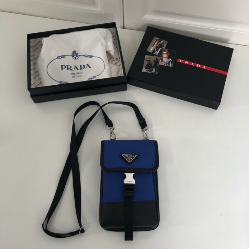 2ZH109 Prada 尼龍和Saffiano 皮革手機(jī)包 普拉達(dá)手機(jī)包 藍(lán)色