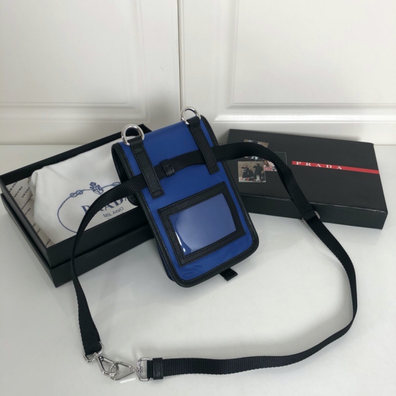 2ZH109 Prada 尼龍和Saffiano 皮革手機(jī)包 普拉達(dá)手機(jī)包 藍(lán)色